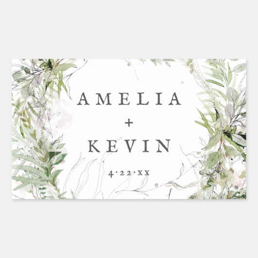 Sticker Rectangulaire Aquarelle de Terre verte Mariage personnalisé (Devant)