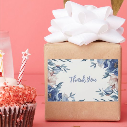 Sticker Rectangulaire Aquarelle douce Floral bleu (Fête)