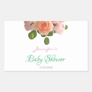 Sticker Rectangulaire Aquarelle Floral Baby shower manuscrit Modèle