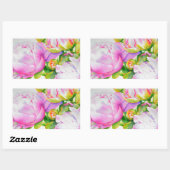 Sticker Rectangulaire Aquarelle florale classique et élégante de pivoine (Feuille)