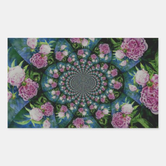 Sticker Rectangulaire Aquarelle florale de pivoine rose blanc (Devant)