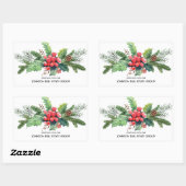 Sticker Rectangulaire Aquarelle Holly Pine & Berry | Enveloppe de vacanc (Feuille)