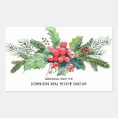 Sticker Rectangulaire Aquarelle Holly Pine & Berry | Enveloppe de vacanc (Devant)