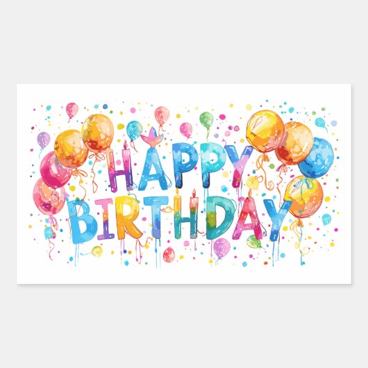 Sticker Rectangulaire Aquarelle Joyeux anniversaire (Devant)