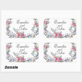 Sticker Rectangulaire Aquarelle Lavande rose Rose sauvage et Eucalyptus (Feuille)