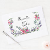 Sticker Rectangulaire Aquarelle Lavande rose Rose sauvage et Eucalyptus (Enveloppe)