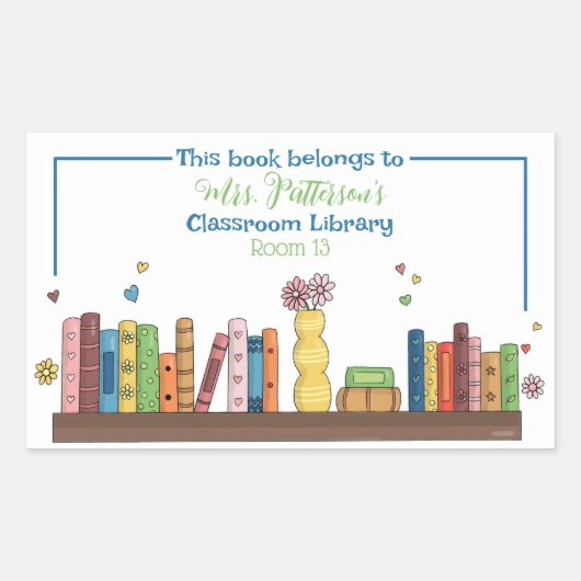 Sticker Rectangulaire Aquarelle Librairie Bibliothèque de classe Plaques (Devant)