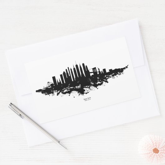 Sticker Rectangulaire Aquarelle New York Skyline noir et blanc (Enveloppe)