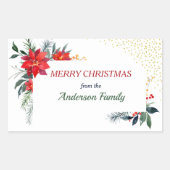 Sticker Rectangulaire Aquarelle Poinsettia Fleur Holly Noël (Devant)
