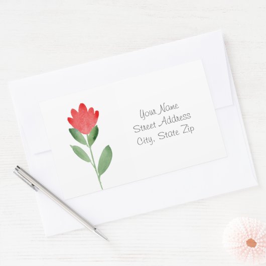 Sticker Rectangulaire Aquarelle rouge Fleur Abstraite (Enveloppe)