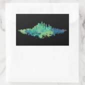 Sticker Rectangulaire Aquarelle Skyline de Chicago en bleu et vert (Sac)
