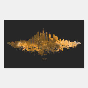 Sticker Rectangulaire Aquarelle Skyline de Chicago en orange