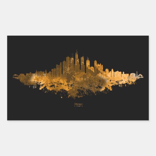 Sticker Rectangulaire Aquarelle Skyline de Chicago en orange (Devant)