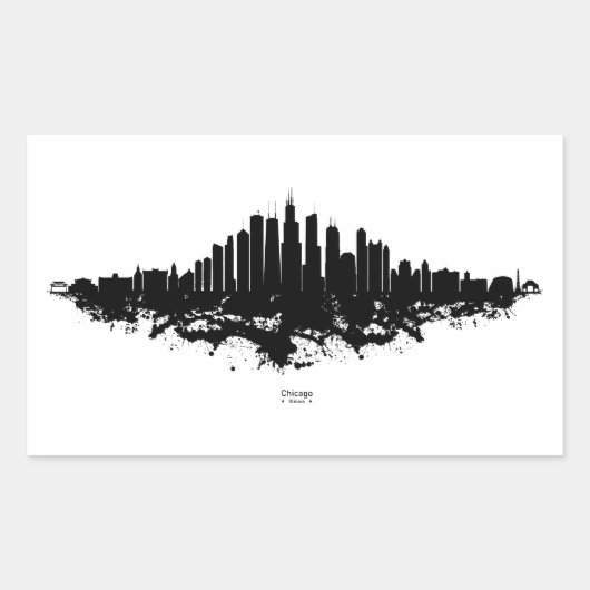 Sticker Rectangulaire Aquarelle Skyline de Chicago noir et blanc (Devant)
