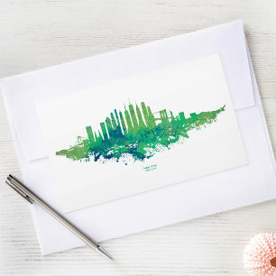 Sticker Rectangulaire Aquarelle Skyline de New York en bleu et vert