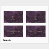 Sticker Rectangulaire Aquarelle violet foncé Rose or Mariage Monogramme (Feuille)