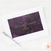 Sticker Rectangulaire Aquarelle violet foncé Rose or Mariage Monogramme (Enveloppe)
