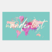 Sticker Rectangulaire Aquarelle Wanderlust World Map Voyage Or rose (Devant)