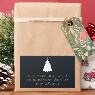 Sticker Rectangulaire Arbre de Noël de la marine simple Retourner l'étiq