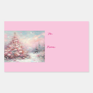 Sticker Rectangulaire Arbre de Noël impressionniste Whimsical bleu rose