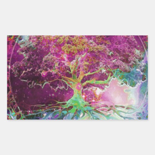 Sticker Rectangulaire Arbre de vie de couleur arc-en-ciel (Devant)