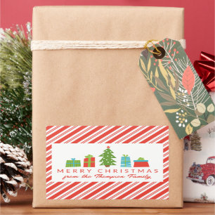Sticker Rectangulaire Arbre et cadeaux Whimsical Joyeux Noël de