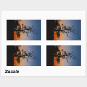 Sticker Rectangulaire Arbre sur un arrière - plan couché de soleil (Feuille)