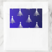 Sticker Rectangulaire Arbres de Noël Argent sur Bleu Cobalt (Sac)