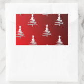 Sticker Rectangulaire Arbres de Noël en argent sur rouge (Sac)