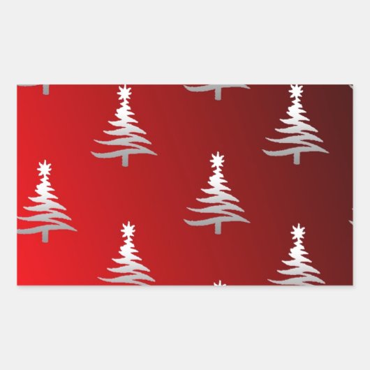 Sticker Rectangulaire Arbres de Noël en argent sur rouge (Devant)
