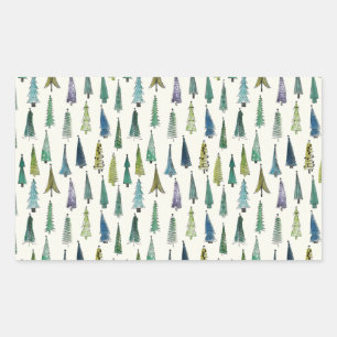 Sticker Rectangulaire Arbres de Noël modernes motif illustré