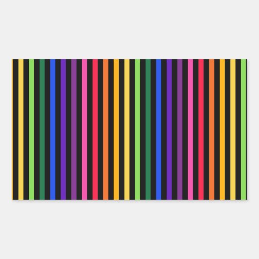 Sticker Rectangulaire Arc-en-ciel et rayures noires (Devant)