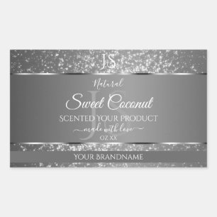 Sticker Rectangulaire Argent Gris Parties scintillant Étoiles Initiales