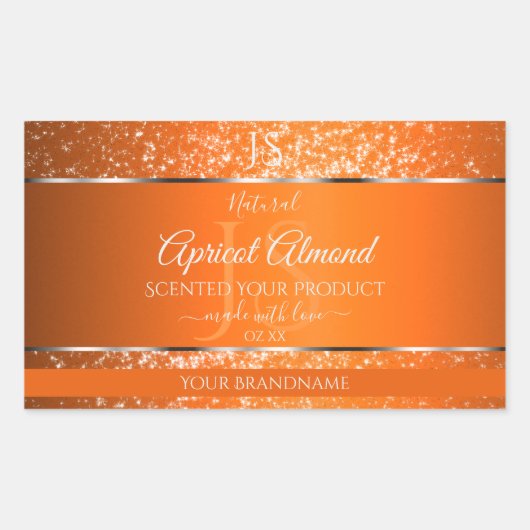 Sticker Rectangulaire Argent orange avec initiales de Parties scintillan (Devant)