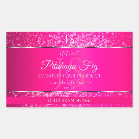Sticker Rectangulaire Argent rose avec initiales de Parties scintillant (Devant)
