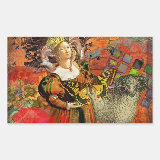 Sticker Rectangulaire Aries Orange Woman : Collage d'art antique gothiqu (Devant)