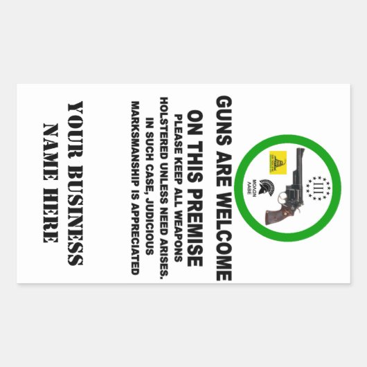 STICKER RECTANGULAIRE ARMES À FEU BIENVENUE (Devant)