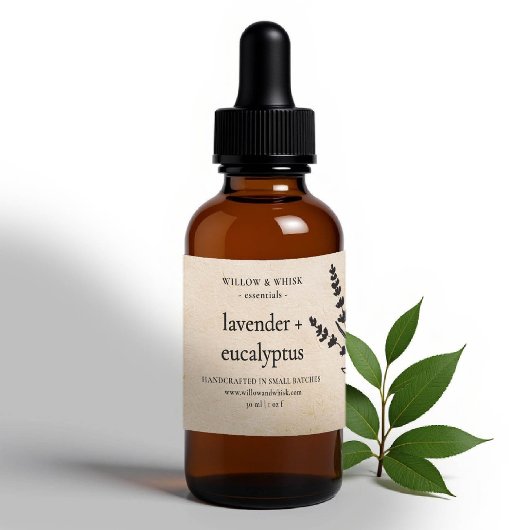 Sticker Rectangulaire Aromathérapie artisanale Essential Oil Kraft Beige