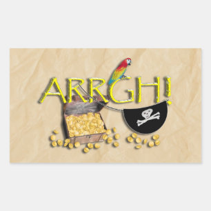 Sticker Rectangulaire ARRÊT ! Avec Trésor Pirate, Parrot & Patch Oeil