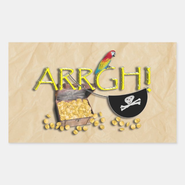 Sticker Rectangulaire ARRGH ! Avec un trésor de pirates, des perroquets  (Devant)
