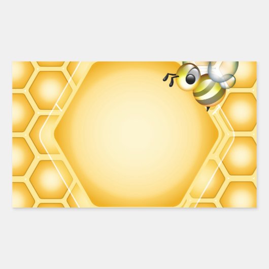 Sticker Rectangulaire Arrière - plan de nid d'abeille avec une abeille (Devant)