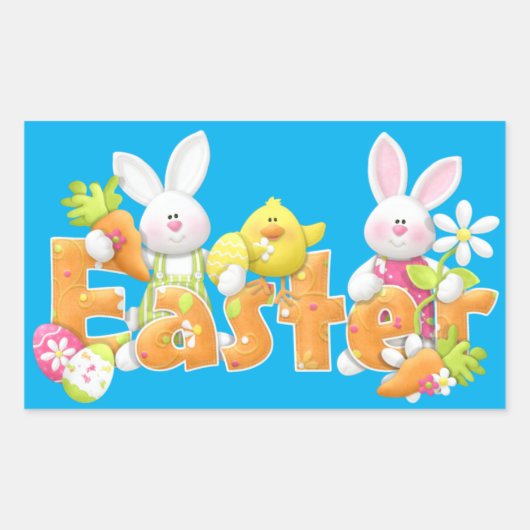 Sticker Rectangulaire Arrière - plan lapin de Pâques (Devant)