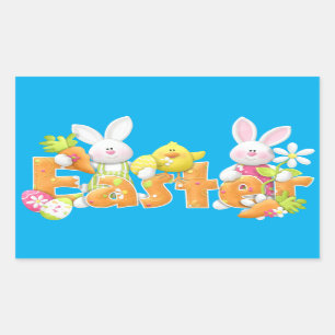 Sticker Rectangulaire Arrière - plan lapin de Pâques