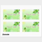 Sticker Rectangulaire Arrière - plan vert printemps avec papillon rose (Feuille)