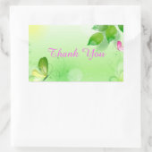 Sticker Rectangulaire Arrière - plan vert printemps avec papillon rose (Sac)