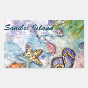 Sticker Rectangulaire Art de la Floride d'aquarelle d'île de Sanibel