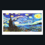 Sticker Rectangulaire Art de nuit Van Gogh Starry<br><div class="desc">Starry Night,  le tableau le plus célèbre du maître postimpressionniste néerlandais Vincent van Gogh. Un cyprès solitaire,  un village endormi et un ciel qui tourbillonne d'étoiles.</div>