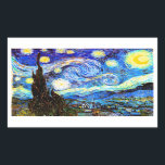 Sticker Rectangulaire Art de nuit Van Gogh Starry<br><div class="desc">Starry Night,  le tableau le plus célèbre du maître postimpressionniste néerlandais Vincent van Gogh. Un cyprès solitaire,  un village endormi et un ciel qui tourbillonne d'étoiles.</div>