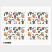 Sticker Rectangulaire Art de trait dessin chats et fleurs (Feuille)