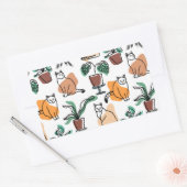 Sticker Rectangulaire Art de trait dessin chats et fleurs (Enveloppe)